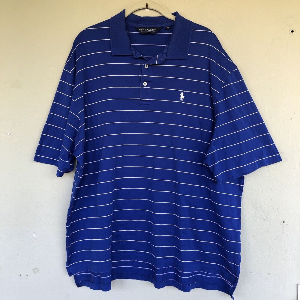 Polo Golf Ralph Lauren Shirt Mens XL 100 Pima Cotton Blue White Stripe Pony Logo